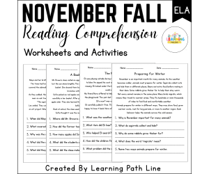 November Reading Comprehension Worksheets | 10 Fall Passages