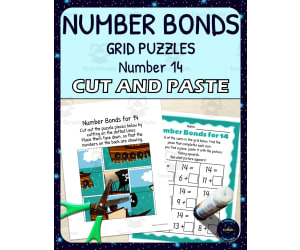 Number Bonds for 14 Practice - Cut and Paste Grid Puzzle