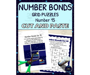 Number Bonds for 15 Practice - Cut and Paste Grid Puzzle