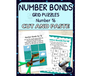 Number Bonds for 16 Practice - Cut and Paste Grid Puzzle