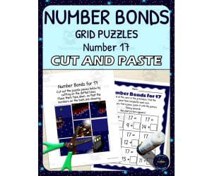 Number Bonds for 17 Practice - Cut and Paste Grid Puzzle