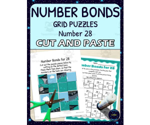 Number Bonds for 28 Practice - Cut and Paste Grid Puzzle