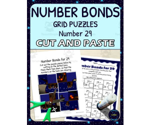 Number Bonds for 29 Practice - Cut and Paste Grid Puzzle