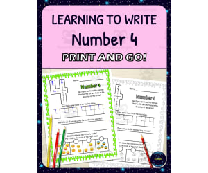 Number Formation Practice Worksheets - Learning to Write Number 4