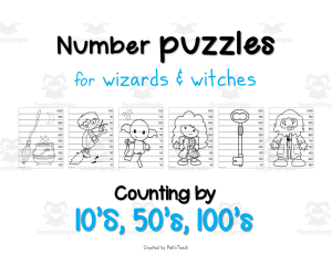 NUMBER PUZZLES for wizards - counting by 10s, 50s, 100s - Black and white