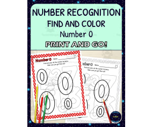 Number Recognition Worksheets - Number 0 - Find and Color Activities - Printable