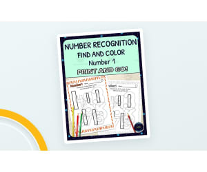 Number Recognition Worksheets - Number 1 - Find and Color Activities - Printable
