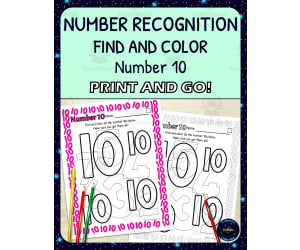 Number Recognition Worksheets - Number 10 - Find and Color Activities - Printable