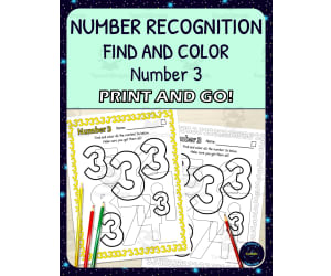 Number Recognition Worksheets - Number 3 - Find and Color Activities - Printable