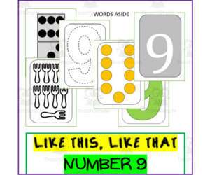 NUMBER SENSE POSTERS ACTIVITY MATS: number '9' trace dot paint count
