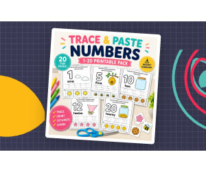 Numbers 1–20 Trace, Cut & Paste Worksheet Bundle