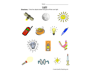 Objects that Give off Light Worksheet