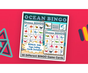 Ocean Animals Bingo Game with both Picture and Kids Yoga Pose Calling Cards Included