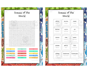 Oceans of the World word search, scramble and crossword puzzle