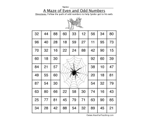 Odd Number Spider Maze Worksheet