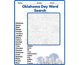 Oklahoma Day Word Search 2nd 3rd 4th 5th Grade Worksheet Activity