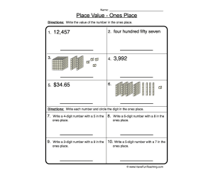 Ones Place Value Worksheet