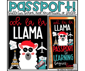 "Ooh La La" LLama Passport Back to School Bulletin Board Kit, Door Decoration Set, or Poster