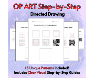 Op Art Step-by-Step Directed Drawing Worksheets | Grid Method