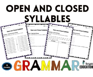 Open and Closed Syllables Grammar Worksheets – Syllable Sort Activity