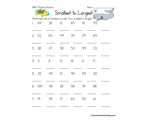 Ordering Numbers Worksheet