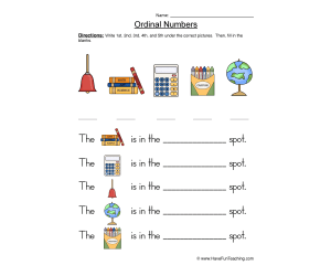 Ordinal Numbers Descriptions Worksheet
