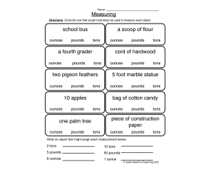 Ounces Pound Ton Worksheet