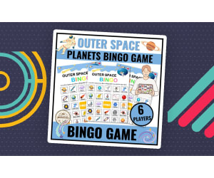 Outer Space Bingo Game Planets Stars Rockets Fun activity for PreK, Ki