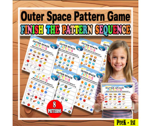 Outer Space Worksheets Finish the Pattern Puzzle for Pre-K, Kindergart