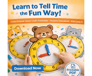 Paper Clock Craft | Animal Telling Time Printable | Kindergarten