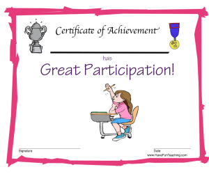 Participation Reward Certificate for Girls