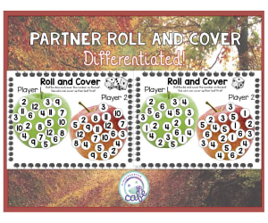 Partner Roll and Cover Game: Apple Themed | Differentiated Math Activity