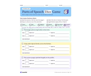 Parts of Speech Dice Game – Grammar Practice