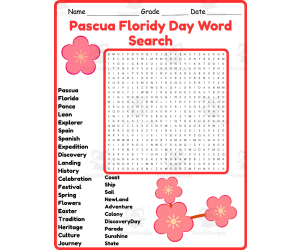 Pascua Floridy Day Word Search 2nd 3rd 4th 5th Grade Worksheet