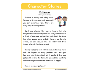 Patience Character Reading Comprehension Worksheet
