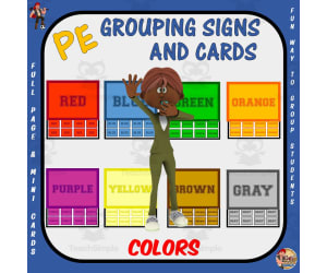 PE Grouping Signs + Cards: Colors Theme
