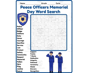 Peace Officers Memorial Day Word Search 2nd 3rd 4th 5th Grade