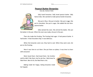 Peanut Butter Brownies Reading Comprehension Worksheet