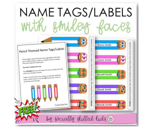 Pencil Themed Smiley Face Name Tags