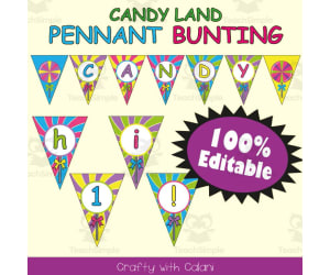 Pennant Bunting Classroom Decoration in Candy Land Theme - 100% Editable