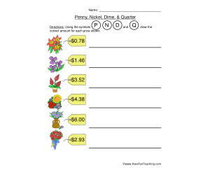 Penny Nickel Dime Quarter Worksheet