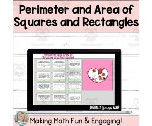 Perimeter and Area of Rectangles and Squares Word Problems Digital Self-Checking