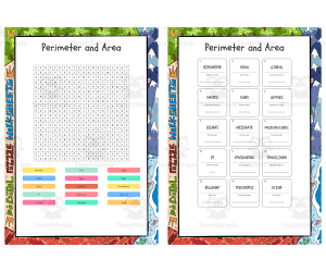 Perimeter and Area word search, scramble and crossword puzzle