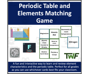 Periodic Table and Elements Card Matching Game - Middle & High School