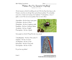 Phobias: Are You Scared of Anything? Reading Comprehension Worksheet
