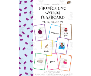 Phonics CVC Words Flash Cards FL, FR, GL, GR, PL