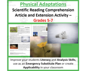 Physical Adaptations  - Science Reading Article - Grades 5-7