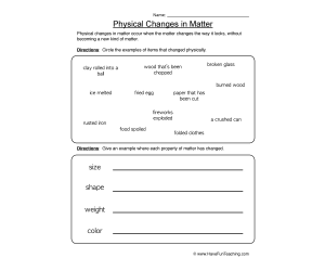 Physical Changes Examples Worksheet
