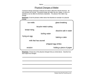 Physical Changes Matter Worksheet