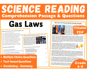 Physical Science Reading Comprehension Passage Gas Laws (Fillable PDF)